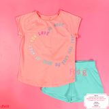  [16-17kg] Set Đồ Bộ Thế Thao Ngắn JB Bé Gái - Cam Love Xanh Ngọc 