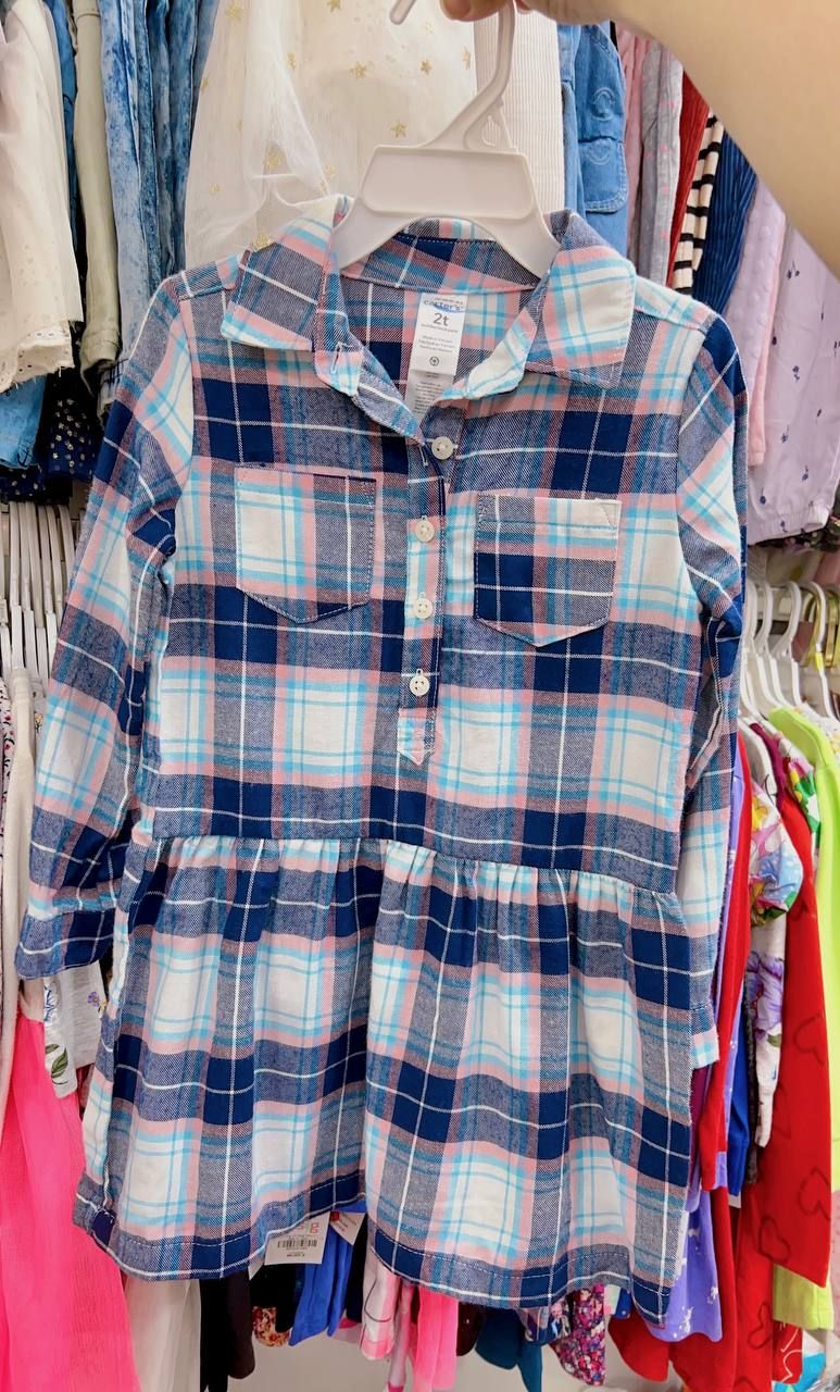  [16-17kg; 22-24kg] Đầm Cotton Tay Dài Bé Gái Cter - Caro Navy Trắng 