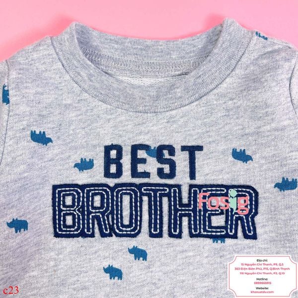  [3m-6m] Áo Da Cá Tay Dài Cter Bé Trai - Xám Best Brother 