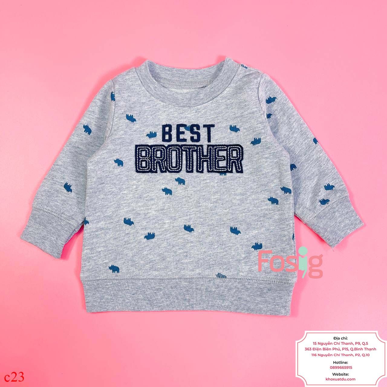  [3m-6m] Áo Da Cá Tay Dài Cter Bé Trai - Xám Best Brother 