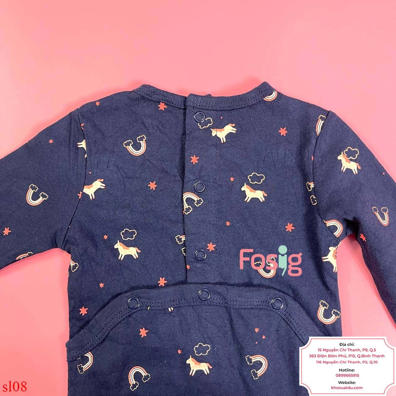  [0-3m] Sleepsuit Cúc Bấm Có Vớ KB Bé Gái - Navy Ngựa 