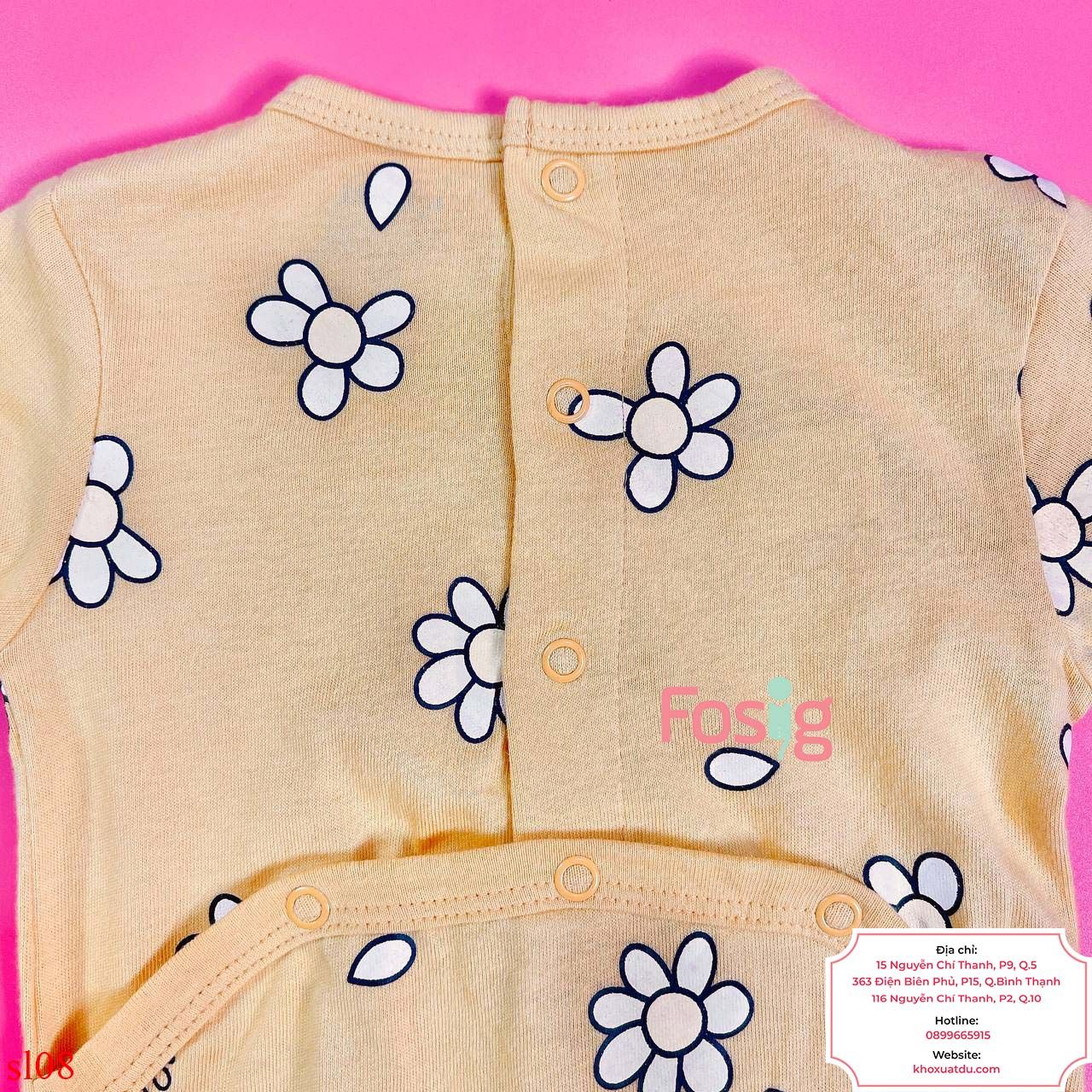  [0-3m] Sleepsuit Cúc Bấm Có Vớ KB Bé Gái - Vàng Hoa Trắng 