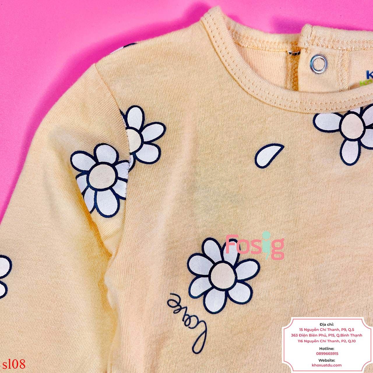  [0-3m] Sleepsuit Cúc Bấm Có Vớ KB Bé Gái - Vàng Hoa Trắng 
