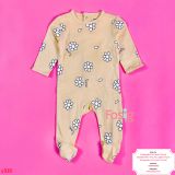  [0-3m] Sleepsuit Cúc Bấm Có Vớ KB Bé Gái - Vàng Hoa Trắng 