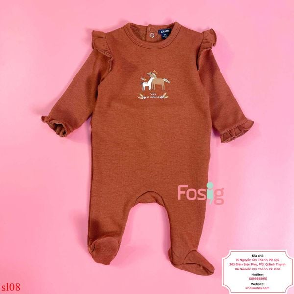  [0-3m] Sleepsuit Nỉ Cúc Bấm Có Vớ KB Bé Gái - Nâu Ngựa 