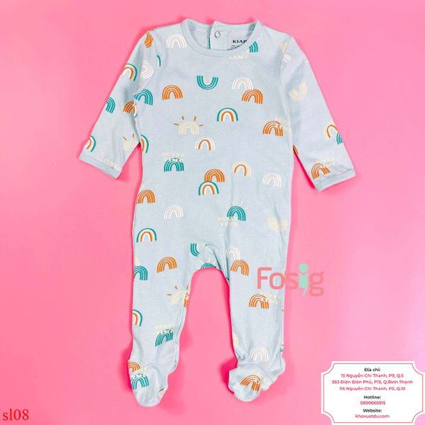  [3-6m] Sleepsuit Cúc Bấm Có Vớ KB Bé Unisex - Xanh Kem Cầu Vồng 