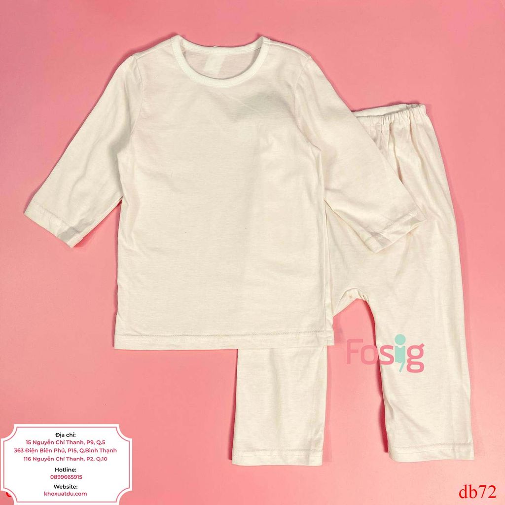  [13-19kg] Set Đồ Bộ Dài Xuất Hàn Unisex - Kem Đậm Trơn 