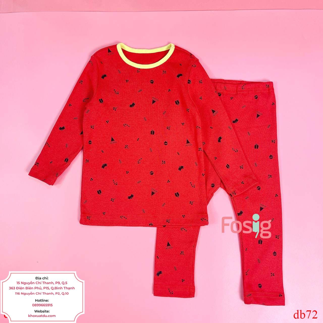  [13-16kg] Set Đồ Bộ Dài Xuất Hàn Bé Trai - Đỏ Noel Cổ Vàng 