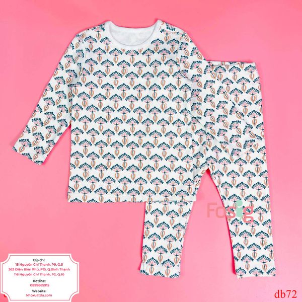  [15-16kg] Set Đồ Bộ Dài Xuất Hàn Bé Gái - Kem Họa Tiết 