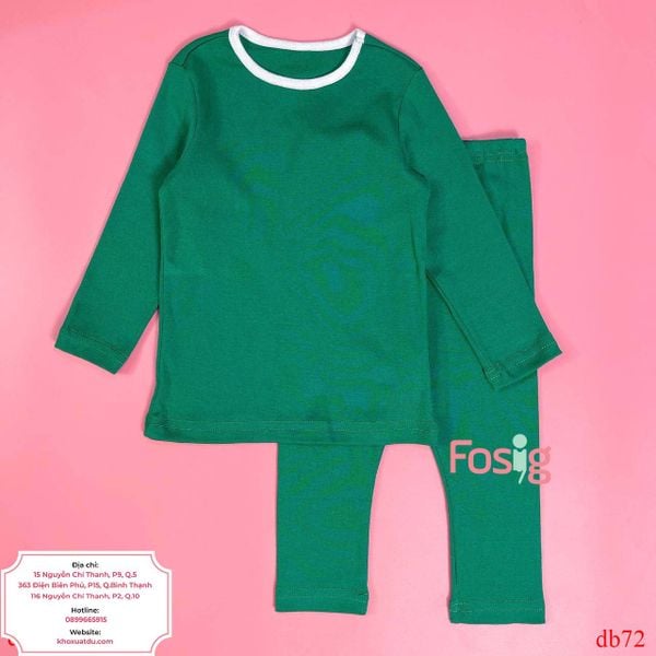  [13-17kg] Set Đồ Bộ Dài Xuất Hàn Unisex - Xanh Lá Cổ Trắng 