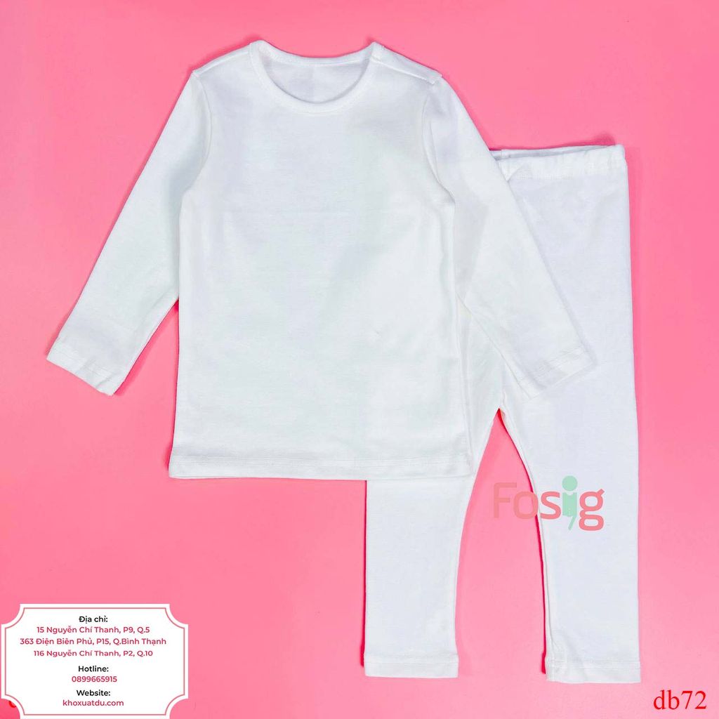  [13-14kg, 18-19kg] Set Đồ Bộ Dài Xuất Hàn Unisex - Trắng Trơn 