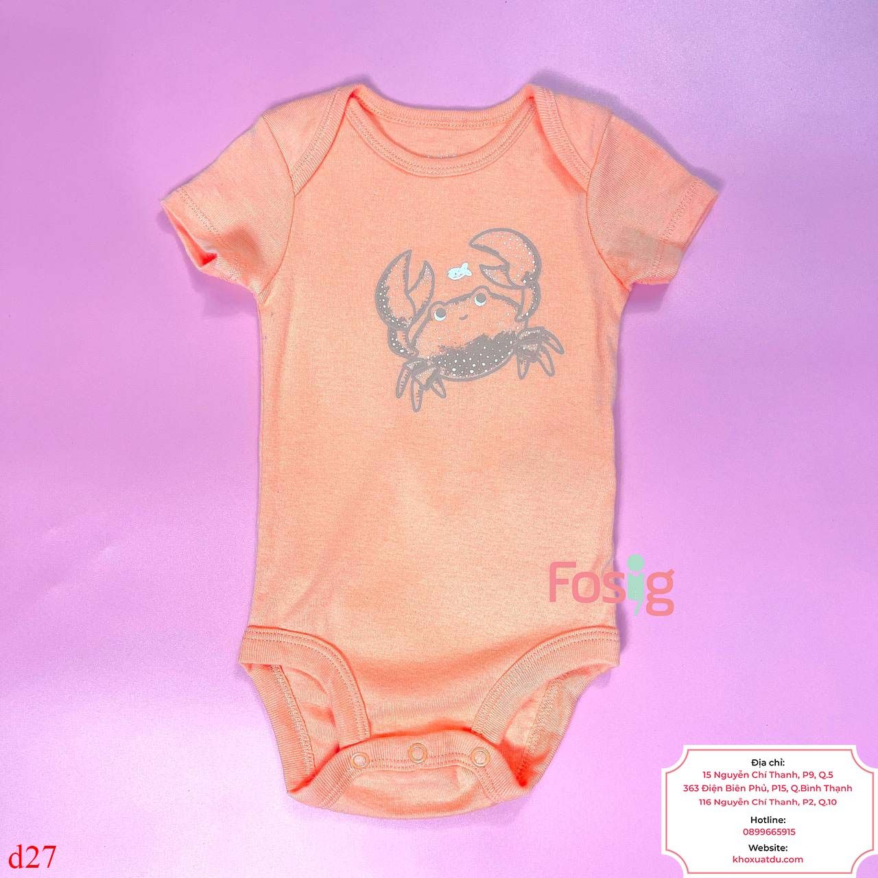  [0-3m ; 18-24m] Bodysuit Tay Ngắn Bé Trai Cter50 - Cam Cua TN 