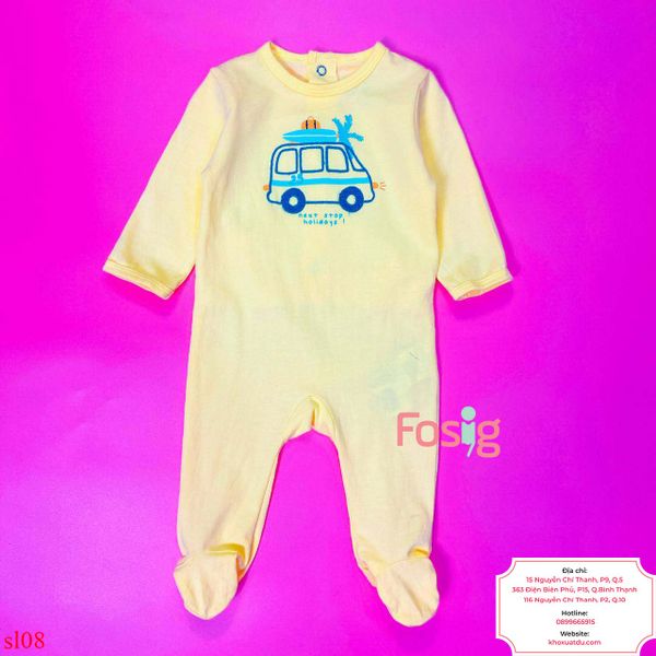  [0-3m] Sleepsuit Cúc Bấm Có Vớ KB Bé Trai - Vàng Xe Xanh 