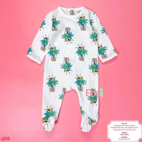  [0-3m] Sleepsuit Cúc Bấm Có Vớ KB Bé Trai - Trắng Cây Dừa 