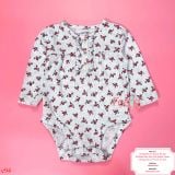  [0-3m] Bodysuit Tay Dài Bé Gái Cter - Xám Hoa Đỏ 