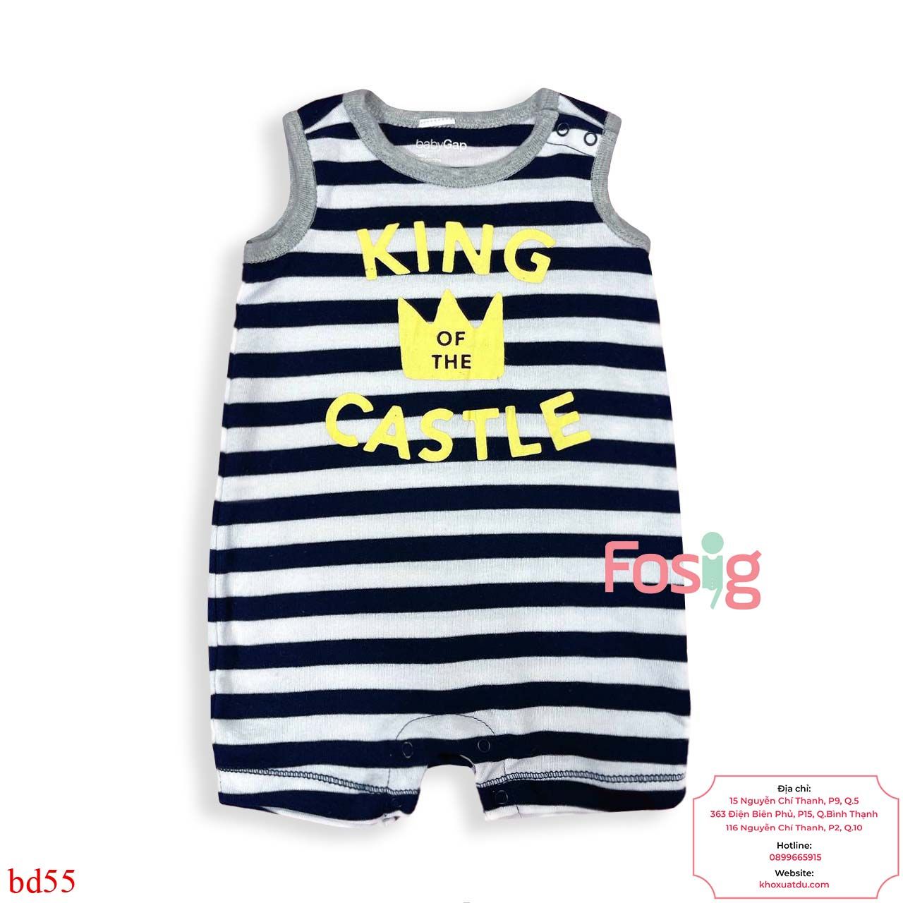  [3-6m] Romper Đùi Bé Trai Baby Gp - Trắng Sọc Xanh King 