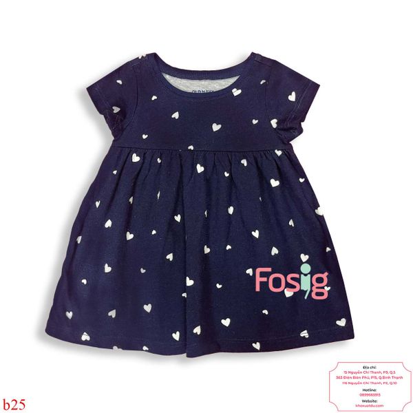  [3m-6m] Đầm Cotton Tay Ngắn Bé Gái ON - Navy Tim Trắng 