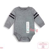  [0-3m] Bodysuit Tay Dài Bé Trai JB - Xám Đậm Tay Sọc 