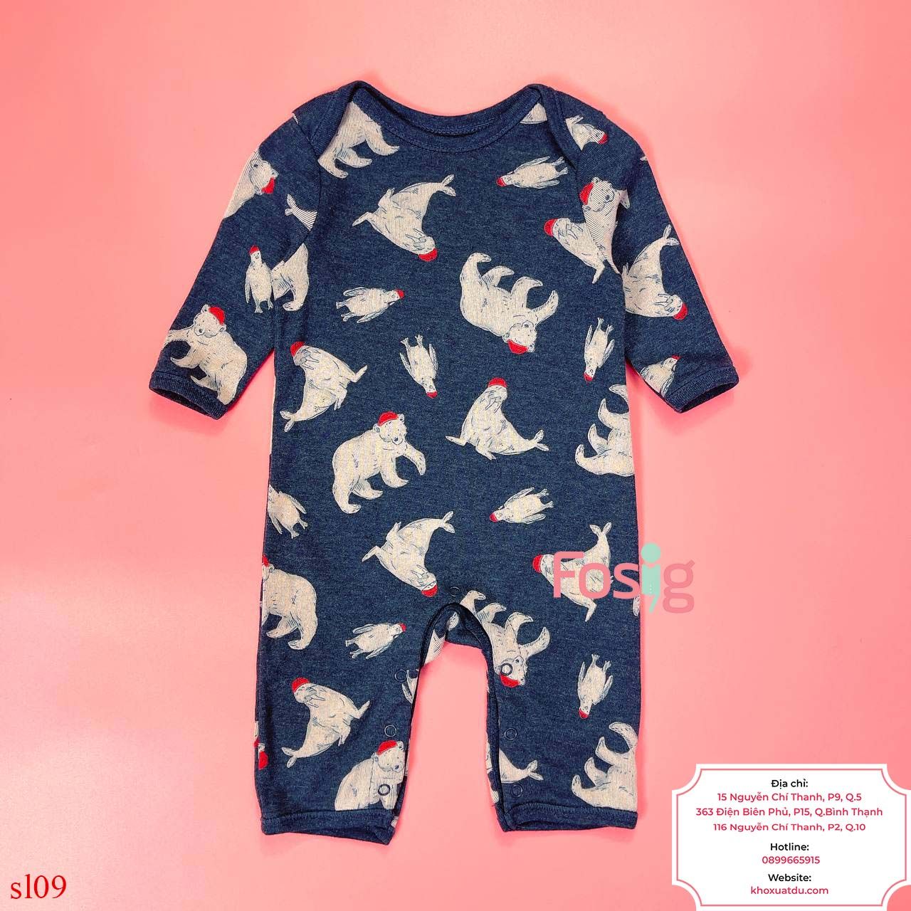  [0-6M] Romper Bé Trai ON - Navy Trắng gấu 