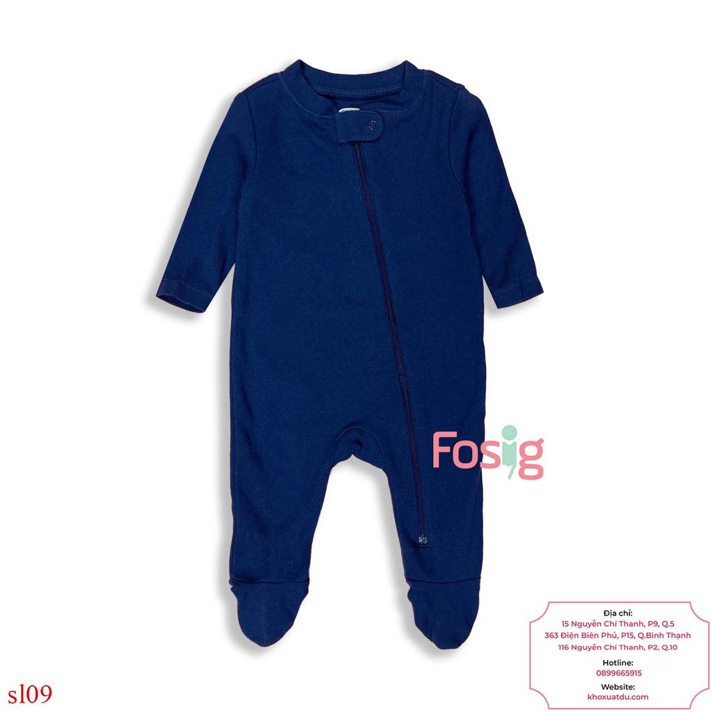  [0-6M] Sleepsuit Khóa Kéo Có Vớ Bé Trai ON - Navy Trơn 