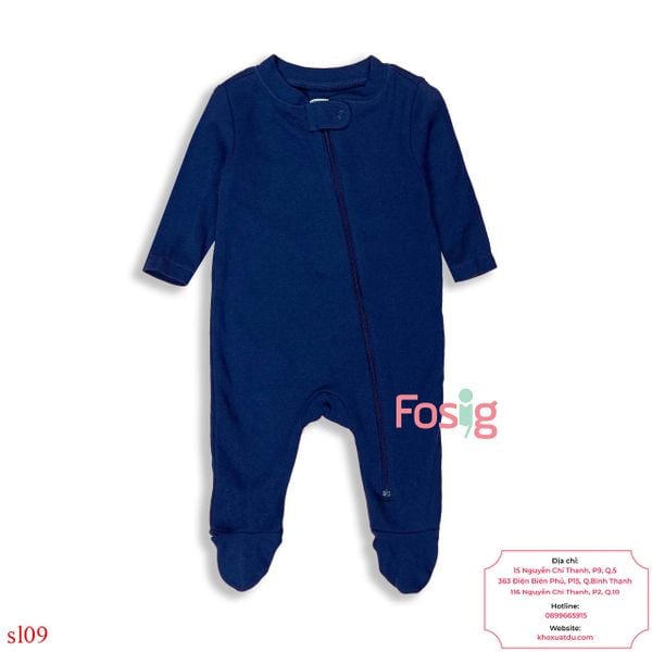  [0-6M] Sleepsuit Khóa Kéo Có Vớ Bé Trai ON - Navy Trơn 