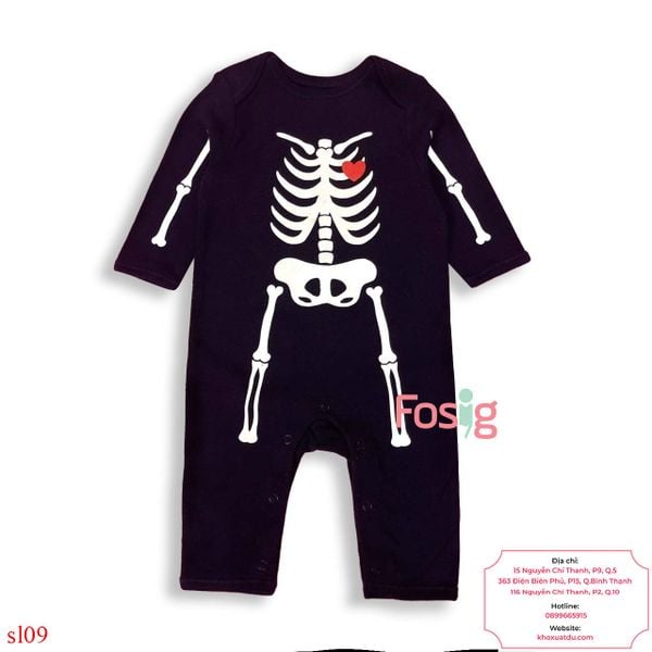  [0-3M] Romper Bé Trai ON - Đen Xương Halloween 