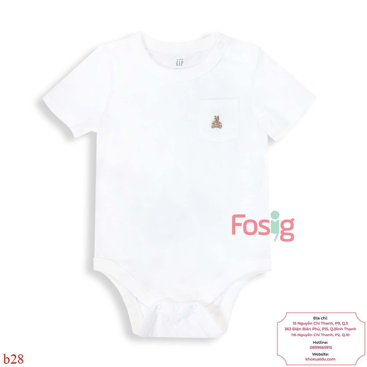  [6-12m] Bodysuit Tay Ngắn Bé Trai GP - Trắng Gấu Nâu 