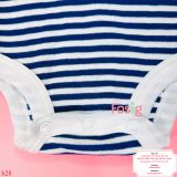  [0-3m, 12m-24m] Bodysuit Tay Ngắn Bé Gái Oskos - Sọc Navy Cổ Bèo 