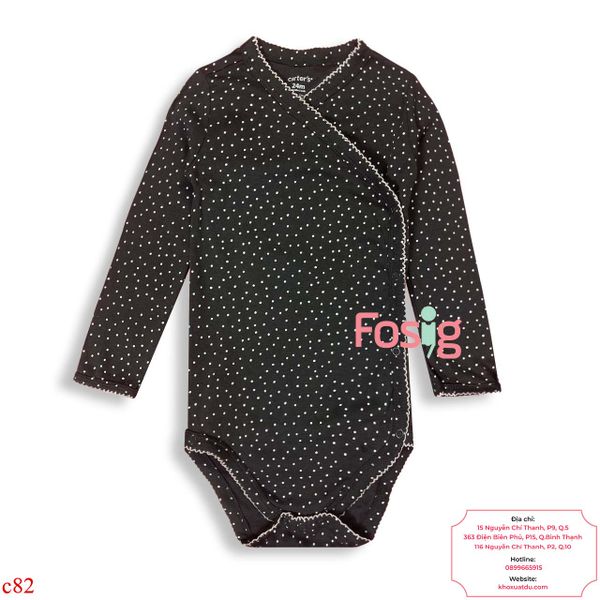  [0-3m; 8-14kg] Bodysuit Tay Dài Cài Hông Bé Gái Cter - Đen Chấm Bi 