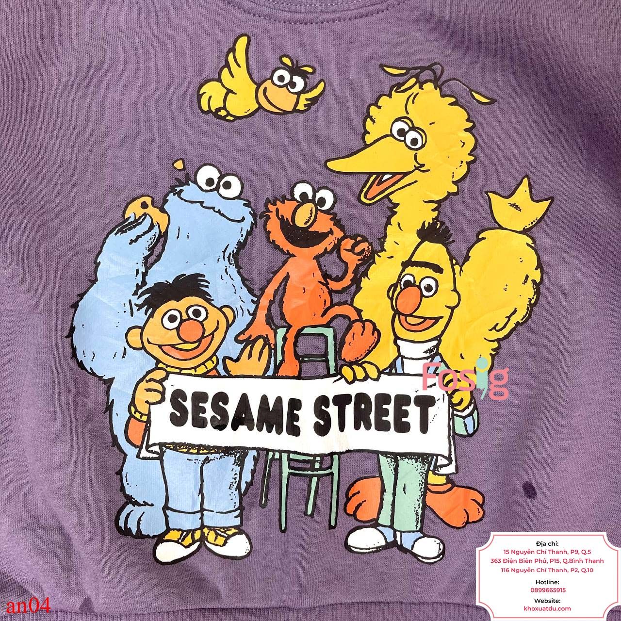  [7-8kg, 12-14kg] Áo Nỉ Da Cá Bé Trai - Tím Sesame Street 