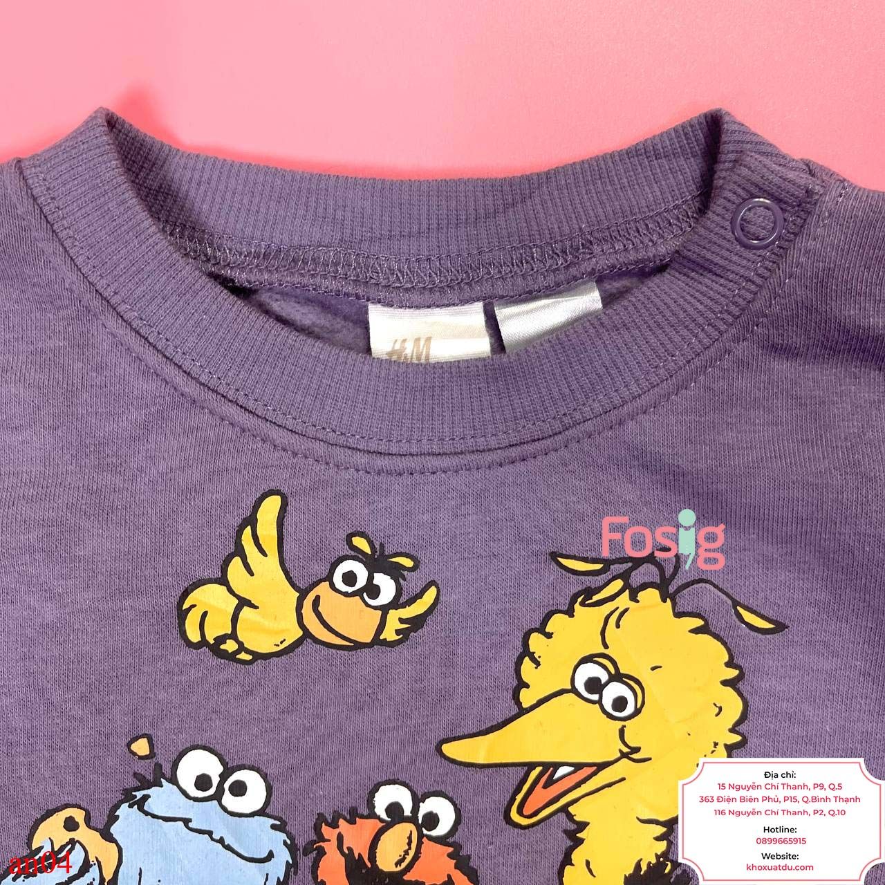  [7-8kg, 12-14kg] Áo Nỉ Da Cá Bé Trai - Tím Sesame Street 