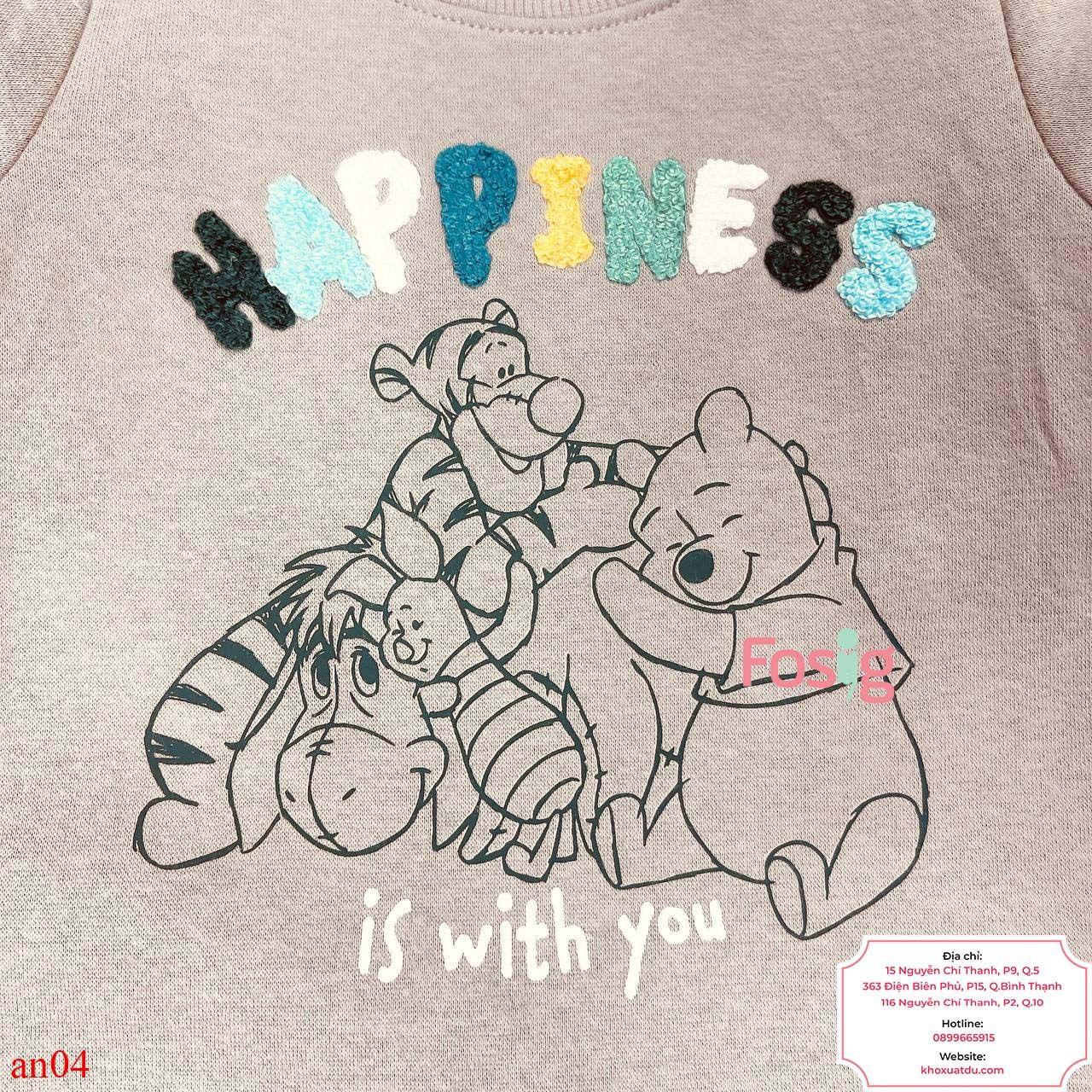  [13-15kg] Áo Nỉ Tay Dài Bé Trai - Xám Happiness 