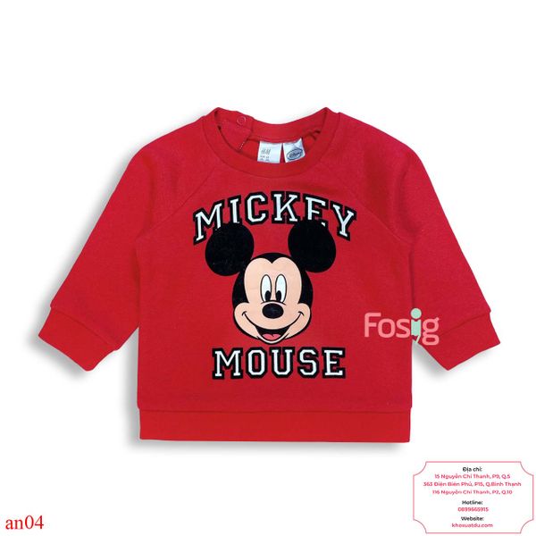  [4-6m] Áo Nỉ Da Cá Bé Trai - Đỏ Mickey Trắng 