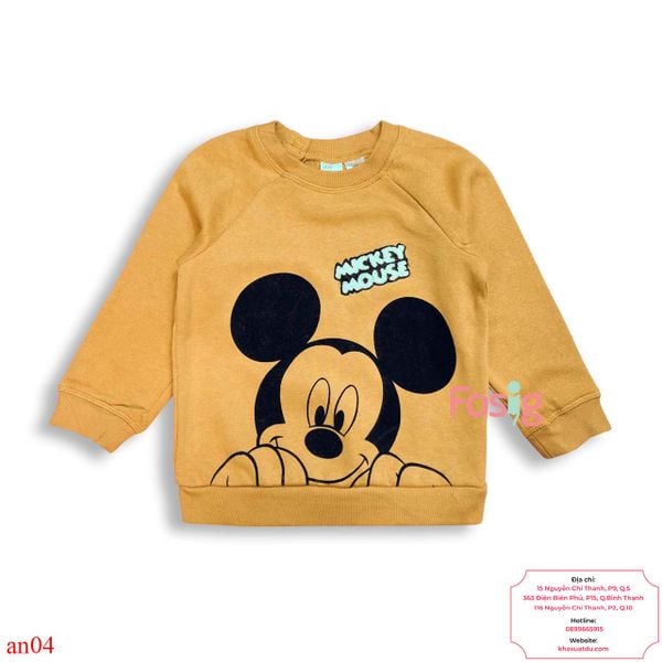  [6m-24m] Áo Nỉ Da Cá Bé Trai - Vàng Đậm Mickey 