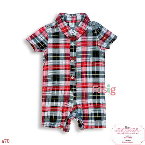  [7-12kg] Romper sơ mi Đùi  Bé Trai Gp - Caro Đen Đỏ 