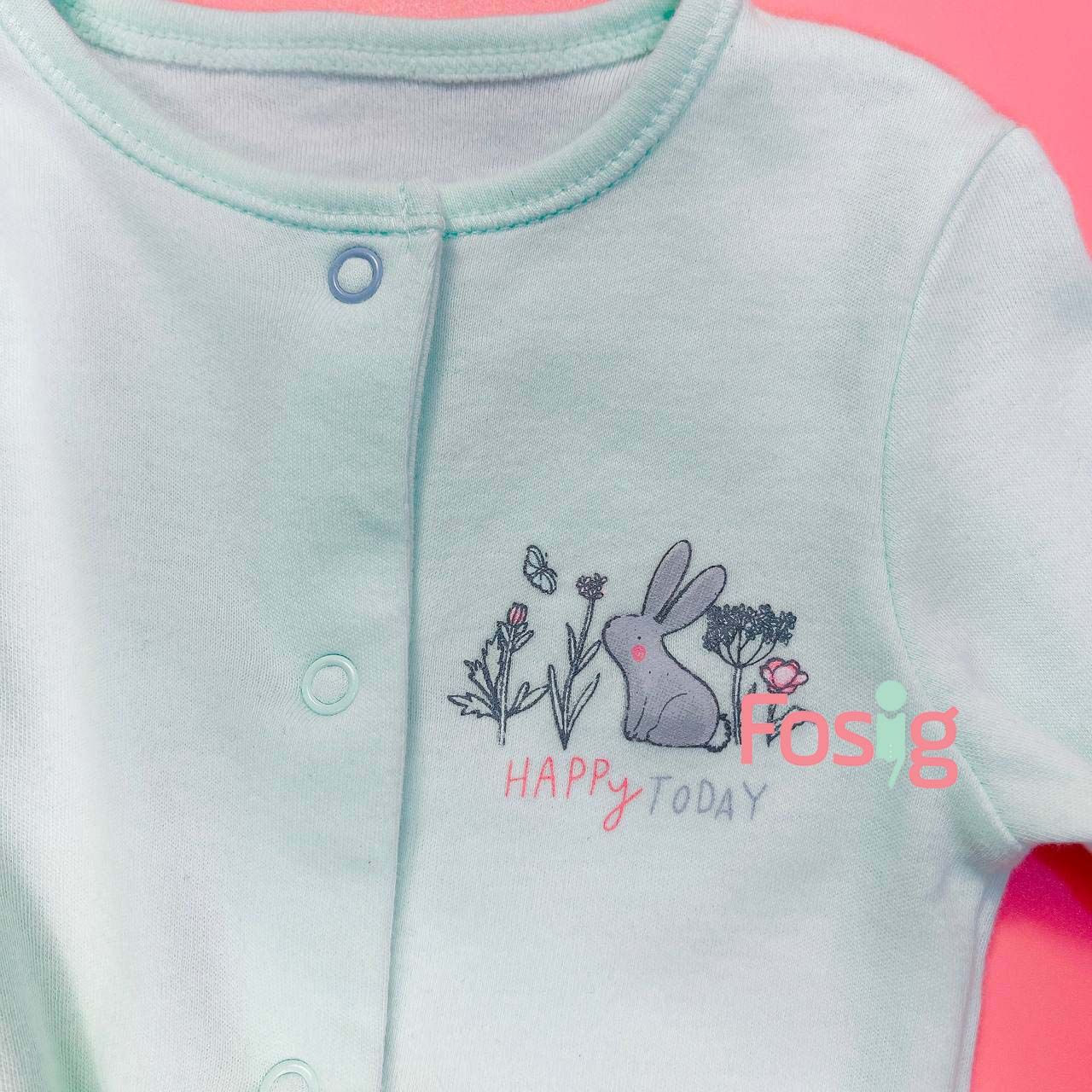  [0-6m] Sleepsuit Gài Nút Có Vớ Bé Gái PM - Xanh Hoa Thỏ 