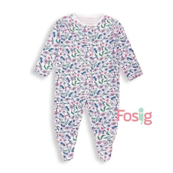  [0-6m] Sleepsuit Gài Nút Có Vớ Bé Gái PM - Trắng Hoa Bướm 