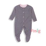  [0-6m] Sleepsuit Gài Nút Có Vớ Bé Gái PM - Hồng Sọc Navy 