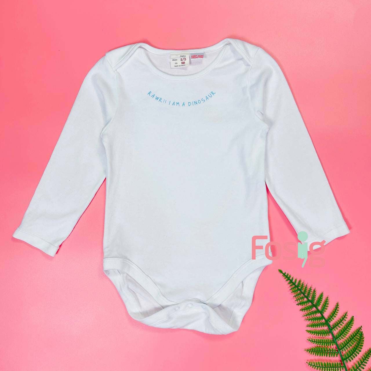  [0-9m; 2-3T] Bodysuit Tay Dài Bé Trai Zra - Trắng Chữ Xanh 