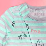  [3-6m] Sleepsuit Khóa Kéo Có Vớ OK Bé Trai - Xanh Ngọc Sọc Xám 