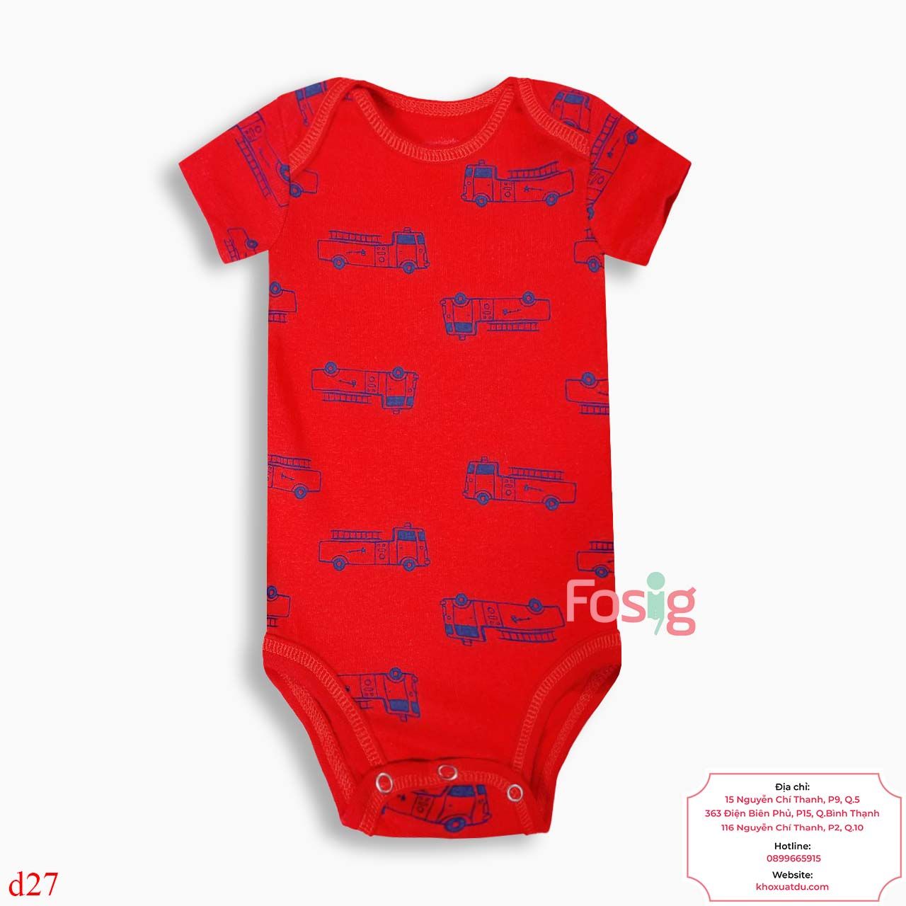  [4-7.5kg; 3m-9m] Bodysuit Tay Ngắn Bé Trai Cter50 - Đỏ Xe Cứu Hỏa 