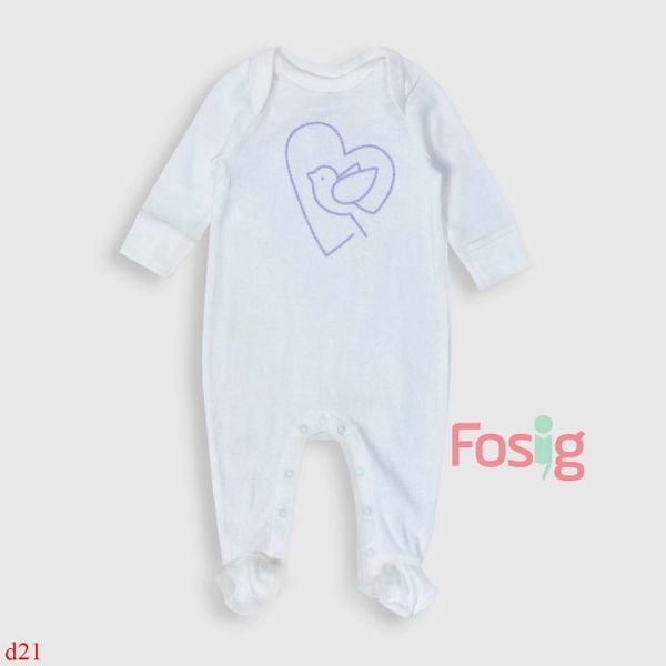  [0-3m] Sleepsuit Cúc Bấm Có Vớ Bé Gái GP - Trắng Chim Tím 