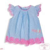  [3-6M; 11-12kg] Áo Váy Bé Gái Oskos  - Sọc Xanh Viền Hồng 