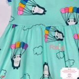  [13-19kg] Đầm Cotton Tay Ngắn Bé Gái JP - Xanh Gấu Trúc 