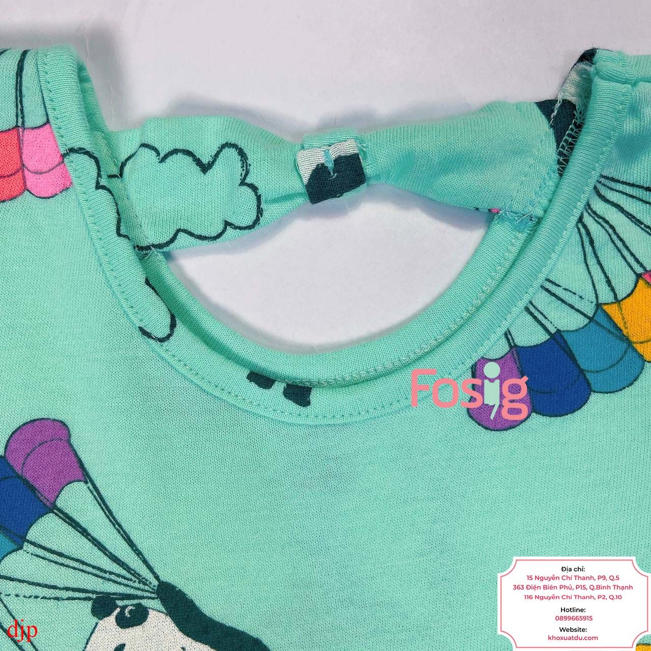  [13-19kg] Đầm Cotton Tay Ngắn Bé Gái JP - Xanh Gấu Trúc 