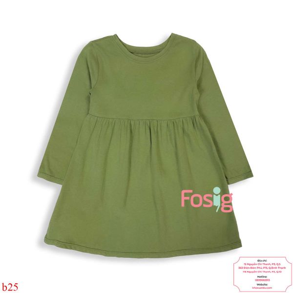  [13-14kg] Đầm Cotton Tay Dài Bé Gái ON - Xanh Rêu 