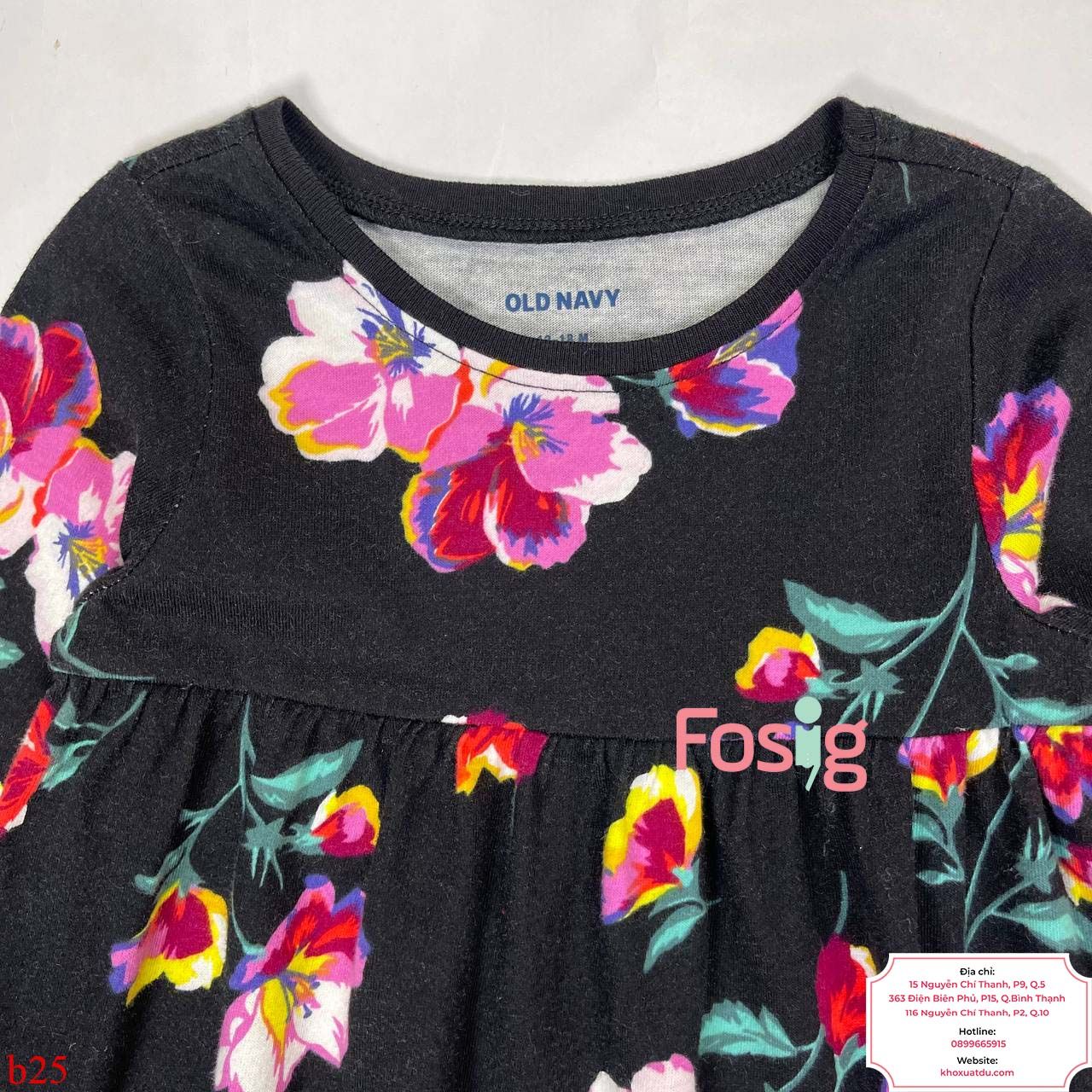  [9-12kg; 16-17kg] Đầm Cotton Tay Dài ON Bé Gái - Đen Hoa Tím Vàng 