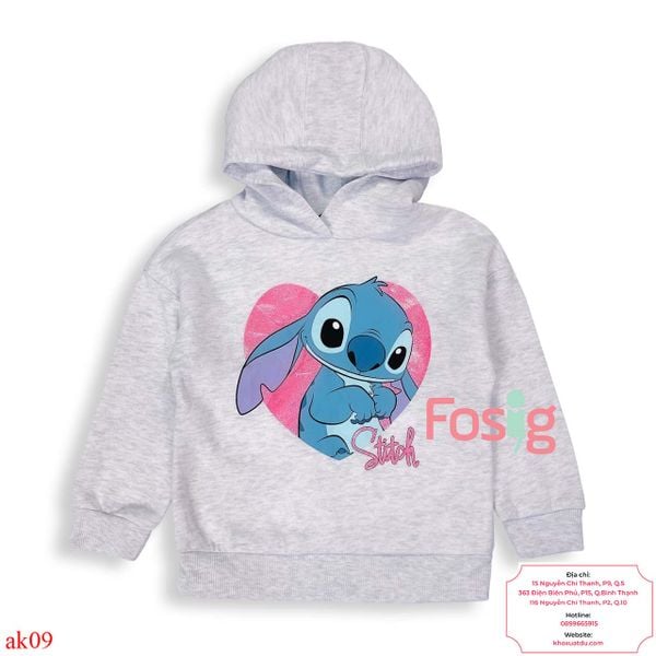  [11-13kg; 16-19kg] Áo Hoodie Nỉ PM Bé Gái - Xám Stitch 