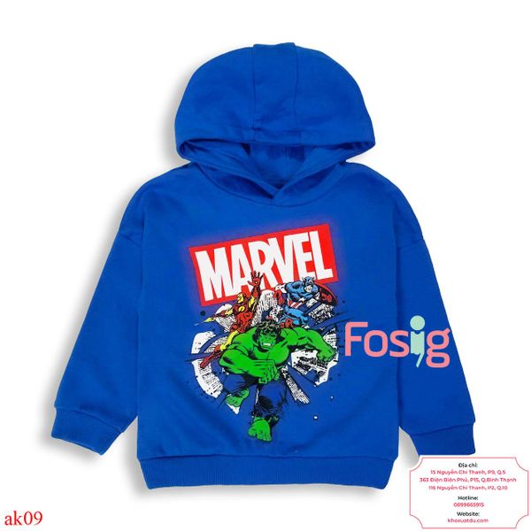  [11-13kg; 16-19kgkg] Áo Hoodie Nỉ PM Bé Trai - Xanh Dương Marvel 