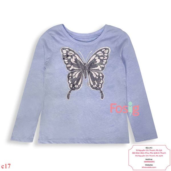  15-16kg Áo Thun Tay Dài Bé Gái PL - Xanh Trời Bướm 